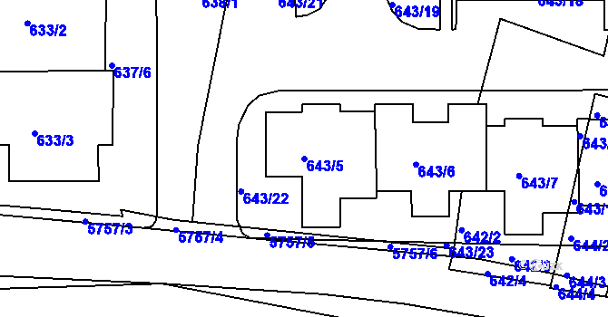 Parcela st. 643/5 v KÚ Záběhlice, Katastrální mapa
