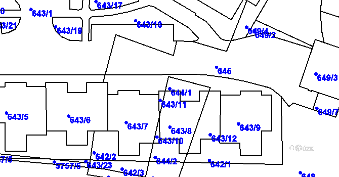 Parcela st. 644/1 v KÚ Záběhlice, Katastrální mapa