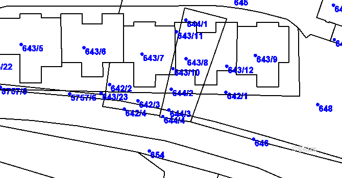 Parcela st. 644/2 v KÚ Záběhlice, Katastrální mapa