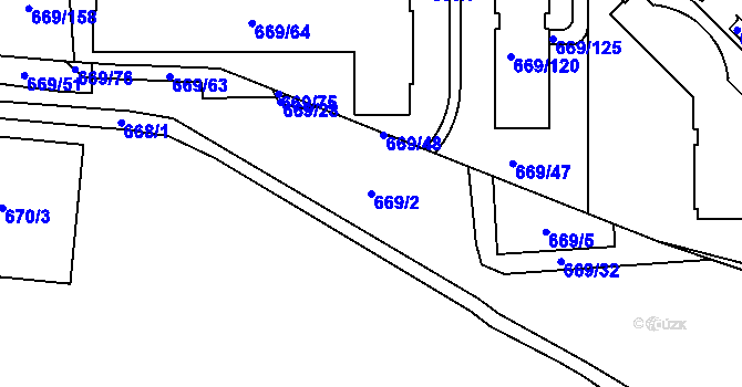 Parcela st. 669/2 v KÚ Záběhlice, Katastrální mapa