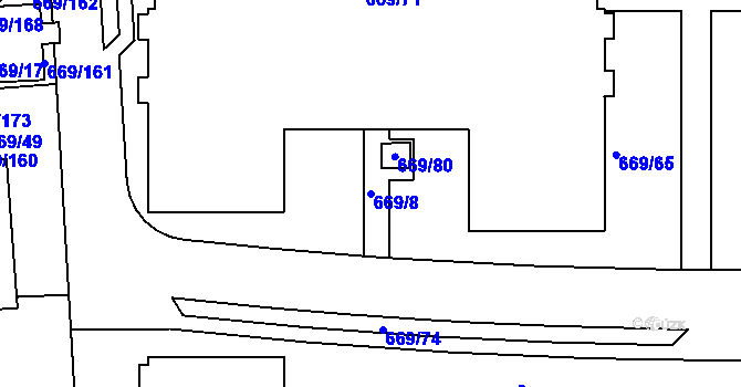 Parcela st. 669/8 v KÚ Záběhlice, Katastrální mapa