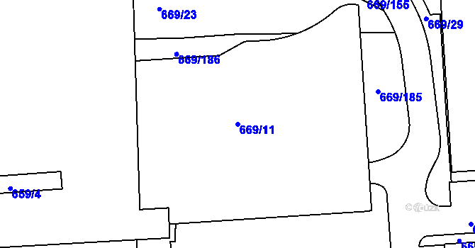 Parcela st. 669/11 v KÚ Záběhlice, Katastrální mapa
