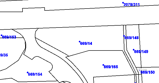Parcela st. 669/14 v KÚ Záběhlice, Katastrální mapa