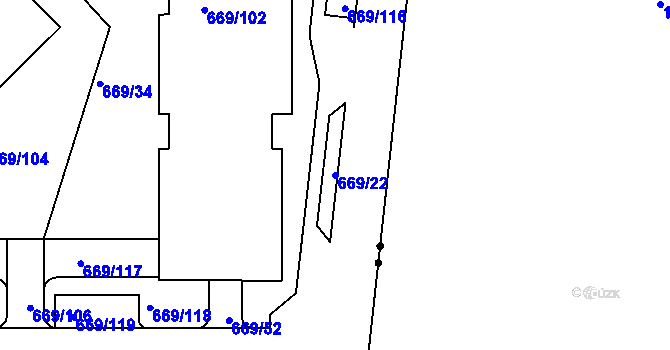 Parcela st. 669/22 v KÚ Záběhlice, Katastrální mapa