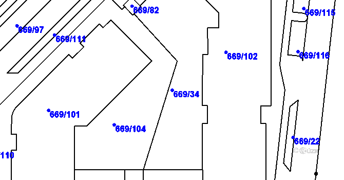 Parcela st. 669/34 v KÚ Záběhlice, Katastrální mapa