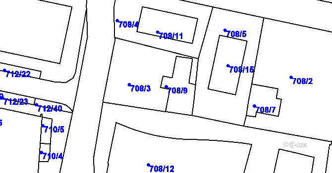 Parcela st. 708/9 v KÚ Záběhlice, Katastrální mapa