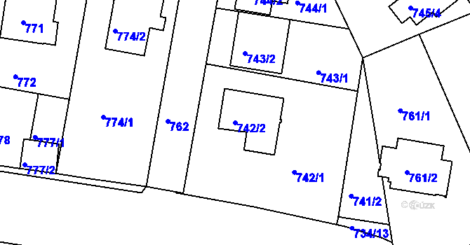 Parcela st. 742/2 v KÚ Záběhlice, Katastrální mapa