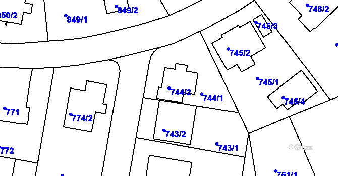 Parcela st. 744/2 v KÚ Záběhlice, Katastrální mapa