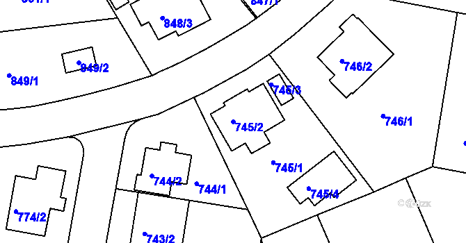 Parcela st. 745/2 v KÚ Záběhlice, Katastrální mapa