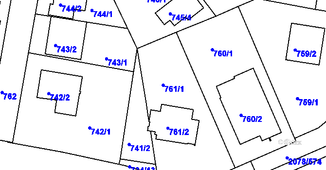 Parcela st. 761/1 v KÚ Záběhlice, Katastrální mapa
