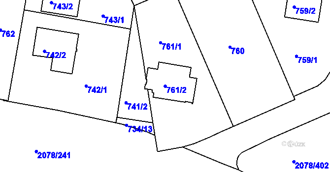 Parcela st. 761/2 v KÚ Záběhlice, Katastrální mapa