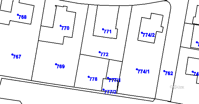 Parcela st. 772 v KÚ Záběhlice, Katastrální mapa