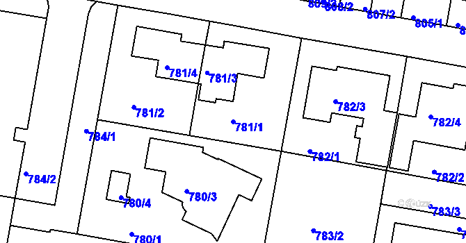 Parcela st. 781/1 v KÚ Záběhlice, Katastrální mapa