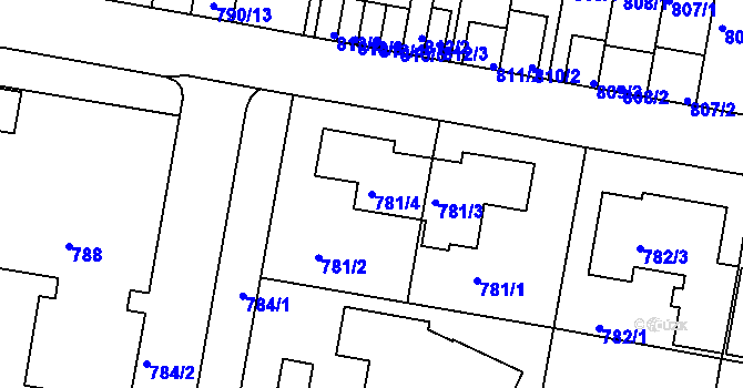 Parcela st. 781/4 v KÚ Záběhlice, Katastrální mapa