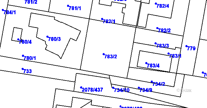 Parcela st. 783/2 v KÚ Záběhlice, Katastrální mapa