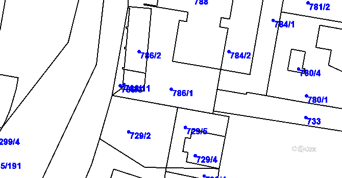 Parcela st. 786/1 v KÚ Záběhlice, Katastrální mapa
