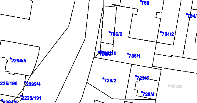 Parcela st. 786/3 v KÚ Záběhlice, Katastrální mapa