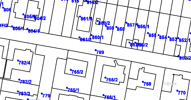 Parcela st. 789 v KÚ Záběhlice, Katastrální mapa