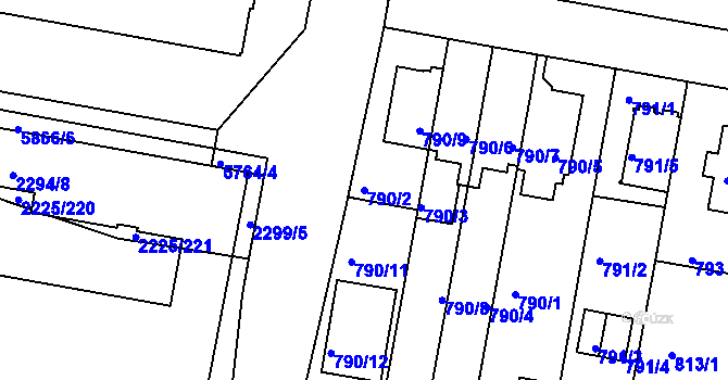 Parcela st. 790/2 v KÚ Záběhlice, Katastrální mapa