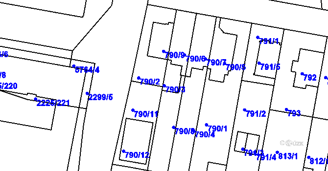 Parcela st. 790/3 v KÚ Záběhlice, Katastrální mapa