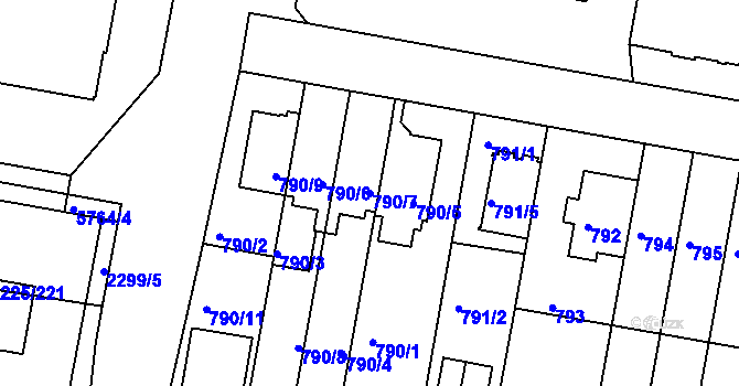 Parcela st. 790/7 v KÚ Záběhlice, Katastrální mapa