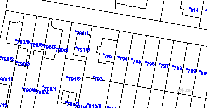 Parcela st. 792 v KÚ Záběhlice, Katastrální mapa