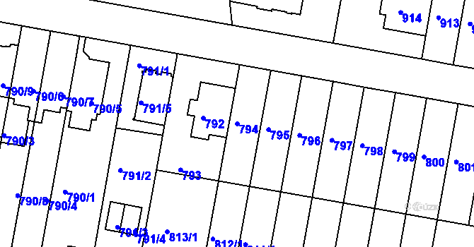 Parcela st. 794 v KÚ Záběhlice, Katastrální mapa