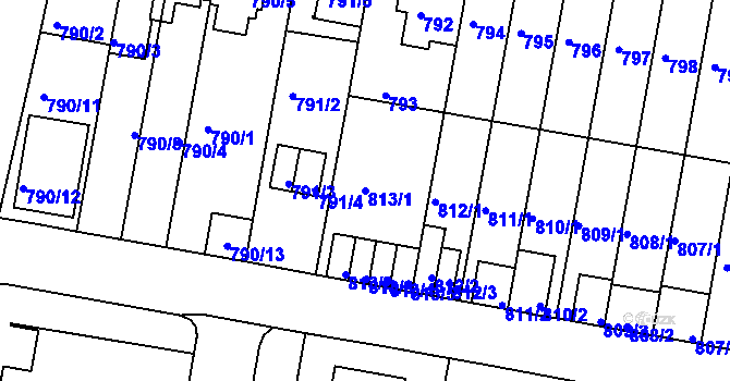 Parcela st. 813/1 v KÚ Záběhlice, Katastrální mapa