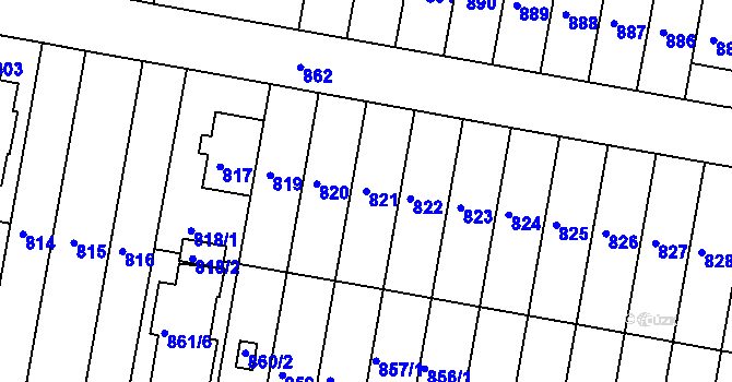 Parcela st. 821 v KÚ Záběhlice, Katastrální mapa