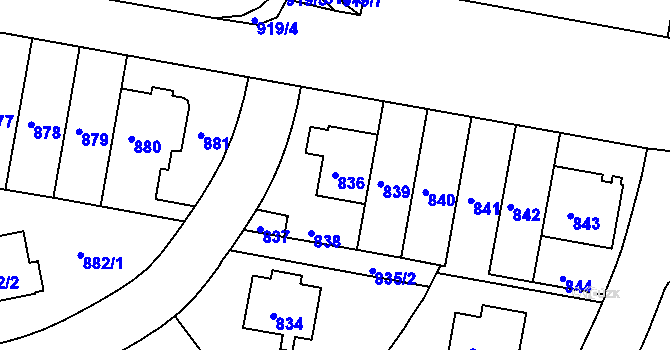Parcela st. 836 v KÚ Záběhlice, Katastrální mapa