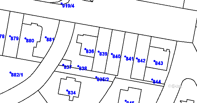 Parcela st. 839 v KÚ Záběhlice, Katastrální mapa