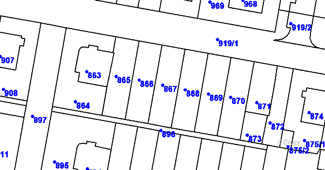 Parcela st. 867 v KÚ Záběhlice, Katastrální mapa