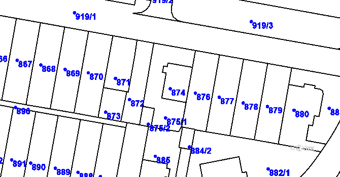 Parcela st. 874 v KÚ Záběhlice, Katastrální mapa