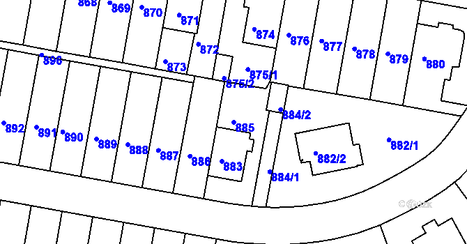 Parcela st. 885 v KÚ Záběhlice, Katastrální mapa