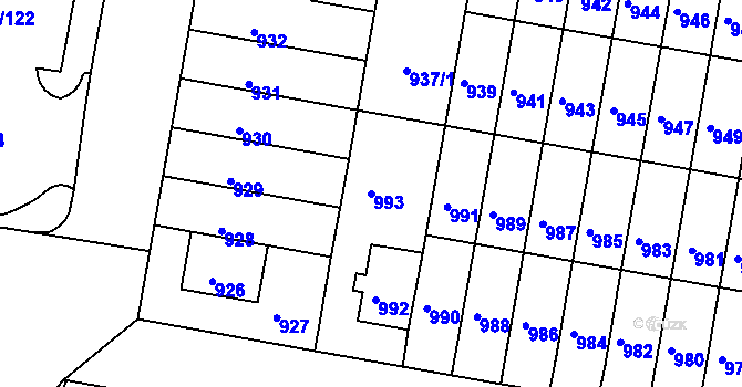 Parcela st. 993 v KÚ Záběhlice, Katastrální mapa