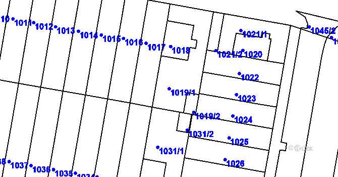 Parcela st. 1019/1 v KÚ Záběhlice, Katastrální mapa