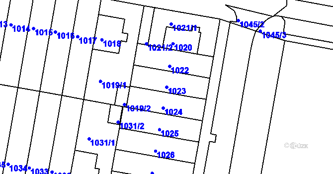 Parcela st. 1023 v KÚ Záběhlice, Katastrální mapa