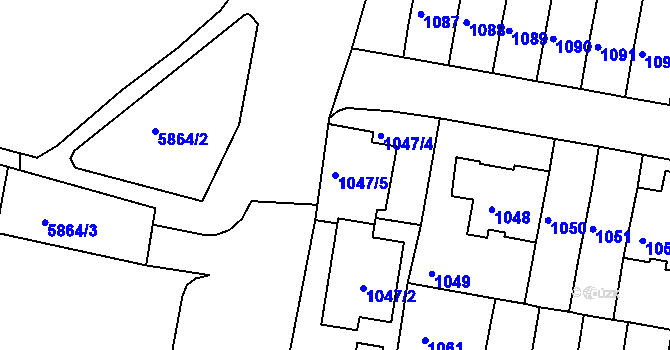 Parcela st. 1047/5 v KÚ Záběhlice, Katastrální mapa