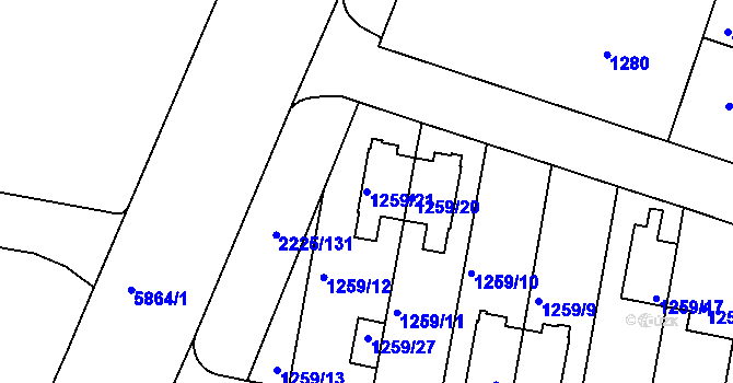 Parcela st. 1259/21 v KÚ Záběhlice, Katastrální mapa