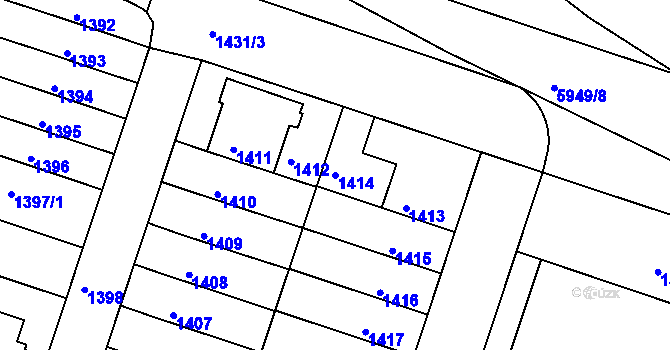 Parcela st. 1414 v KÚ Záběhlice, Katastrální mapa