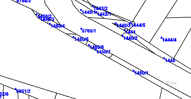 Parcela st. 1450/7 v KÚ Záběhlice, Katastrální mapa