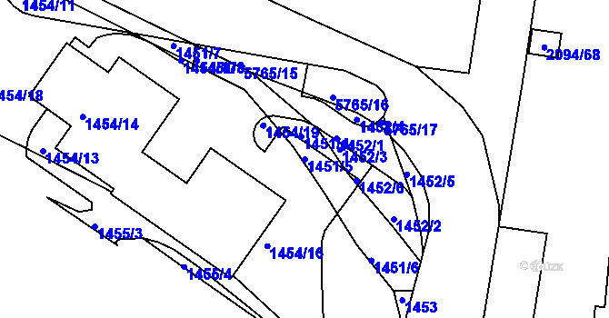 Parcela st. 1451/5 v KÚ Záběhlice, Katastrální mapa