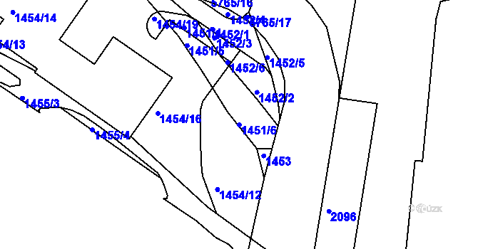 Parcela st. 1451/6 v KÚ Záběhlice, Katastrální mapa