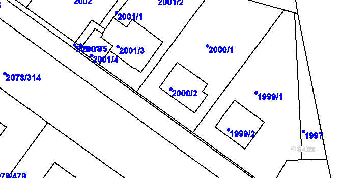 Parcela st. 2000/2 v KÚ Záběhlice, Katastrální mapa
