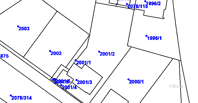 Parcela st. 2001/2 v KÚ Záběhlice, Katastrální mapa