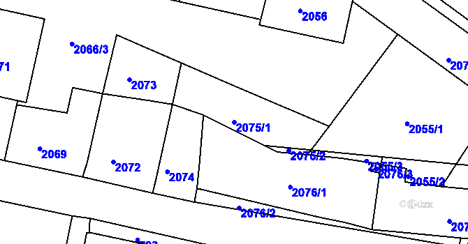 Parcela st. 2075/1 v KÚ Záběhlice, Katastrální mapa