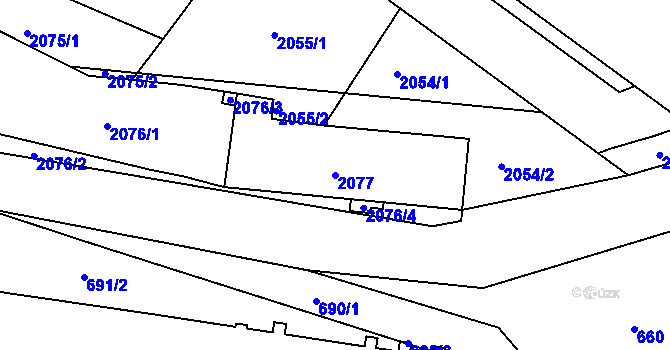 Parcela st. 2077 v KÚ Záběhlice, Katastrální mapa