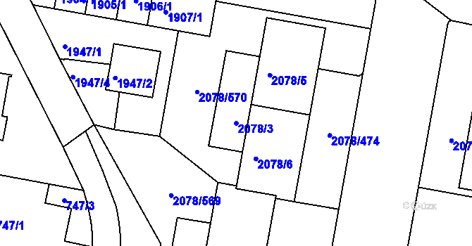 Parcela st. 2078/3 v KÚ Záběhlice, Katastrální mapa