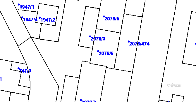 Parcela st. 2078/6 v KÚ Záběhlice, Katastrální mapa