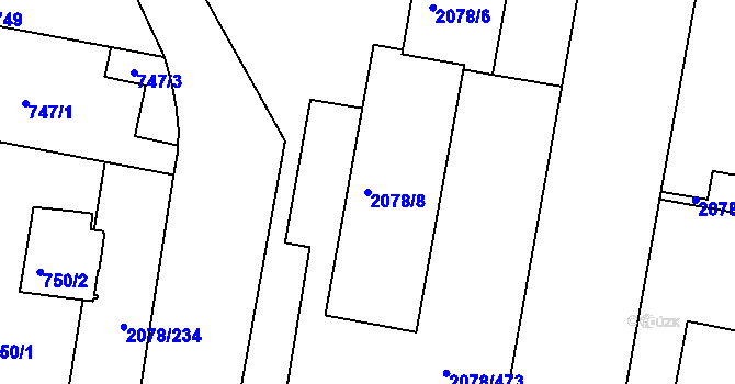 Parcela st. 2078/8 v KÚ Záběhlice, Katastrální mapa
